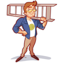 Man holding a ladder ready to start work.