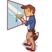 A man washing windows on a home